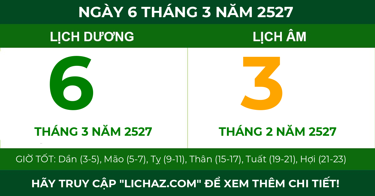 lịch âm ngày 6 tháng 3 năm 2527