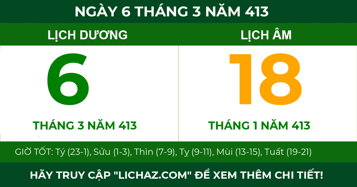 lịch âm ngày 6 tháng 3 năm 413