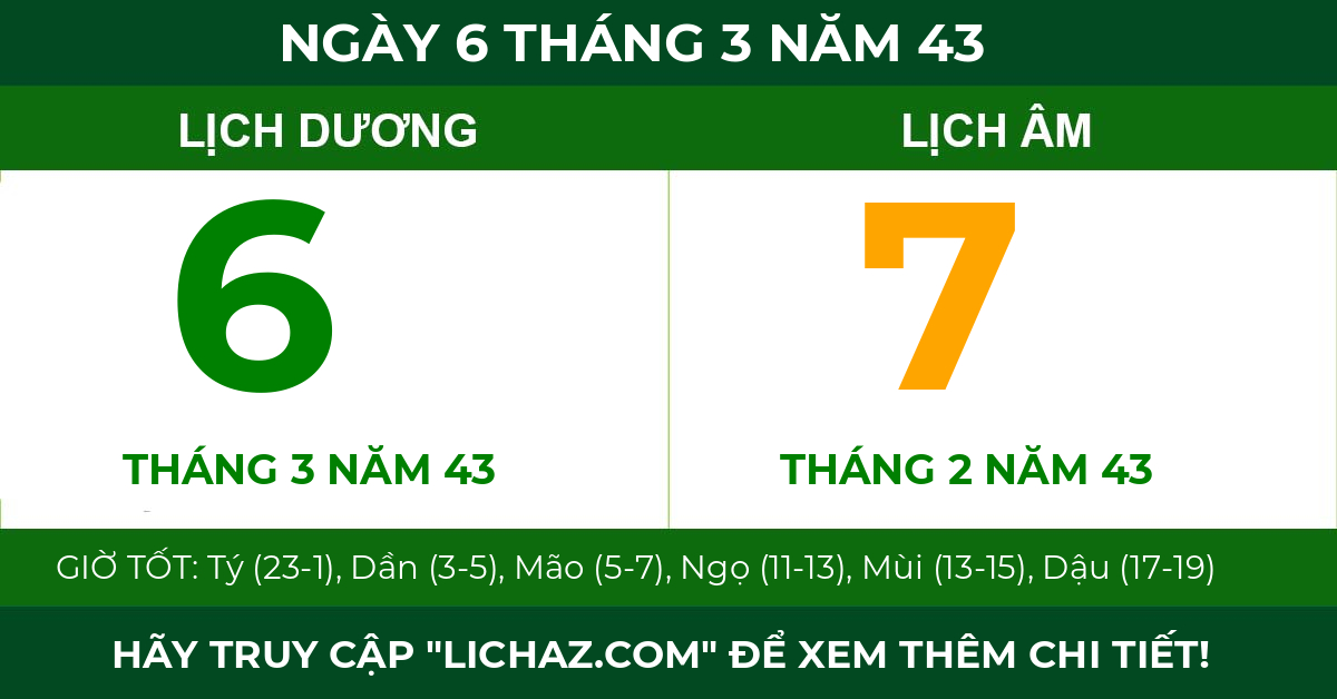 lịch âm ngày 6 tháng 3 năm 43