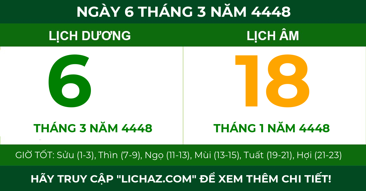 lịch âm ngày 6 tháng 3 năm 4448