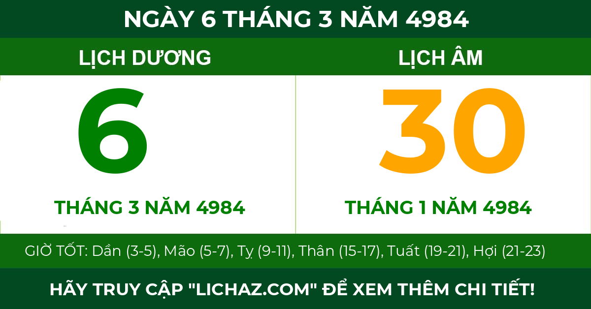 lịch âm ngày 6 tháng 3 năm 4984