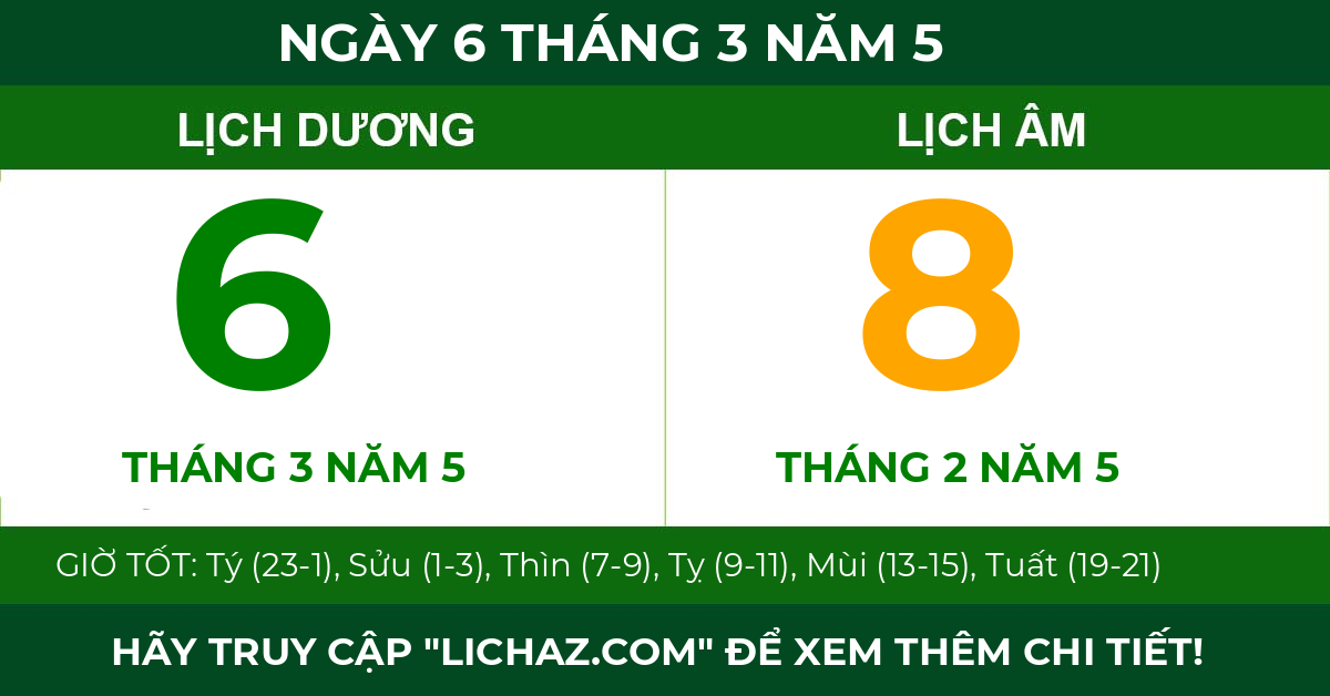 lịch âm ngày 6 tháng 3 năm 5