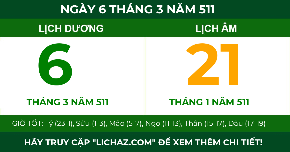 lịch âm ngày 6 tháng 3 năm 511