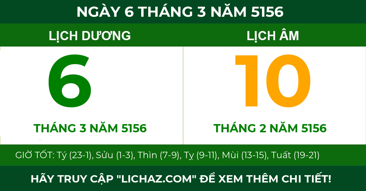 lịch âm ngày 6 tháng 3 năm 5156