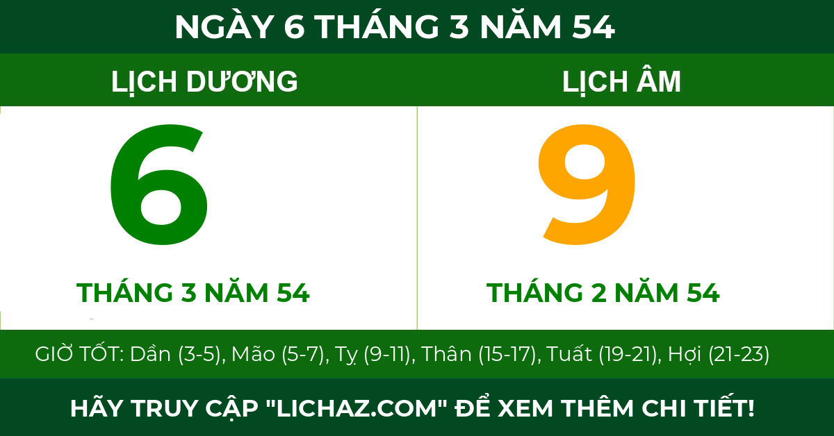 lịch âm ngày 6 tháng 3 năm 54