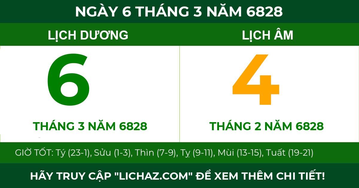 lịch âm ngày 6 tháng 3 năm 6828