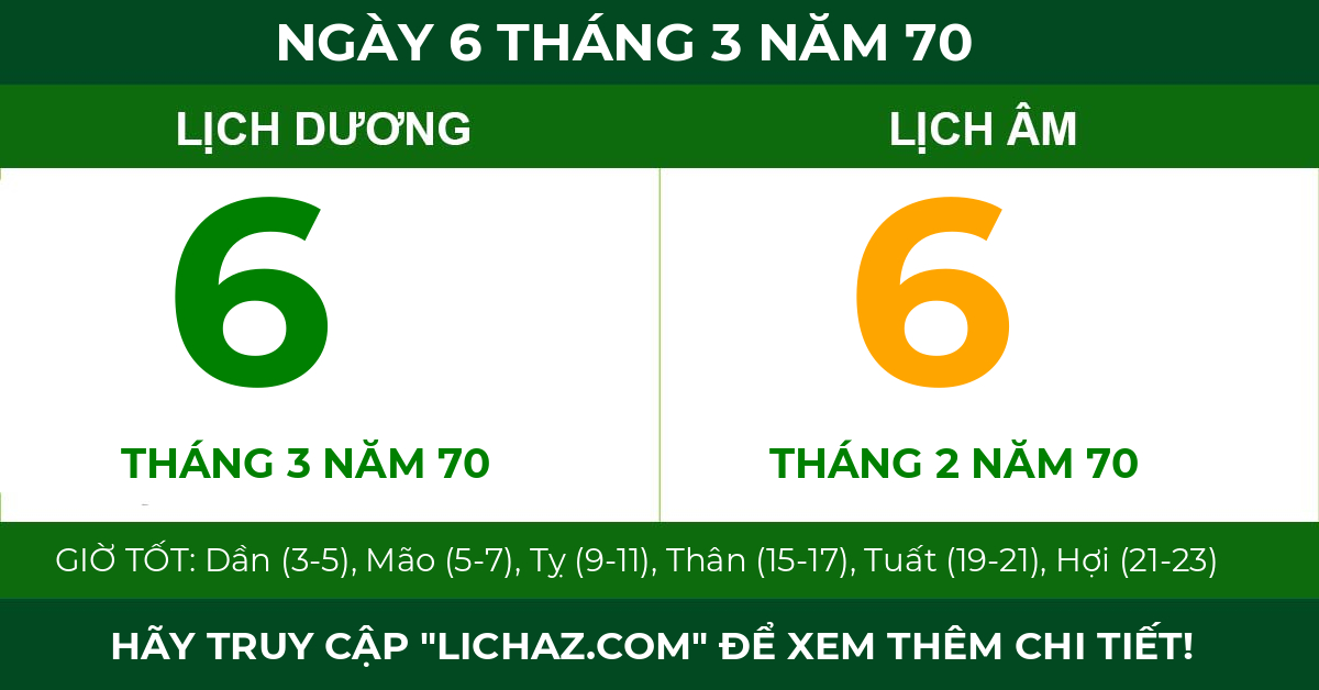 lịch âm ngày 6 tháng 3 năm 70
