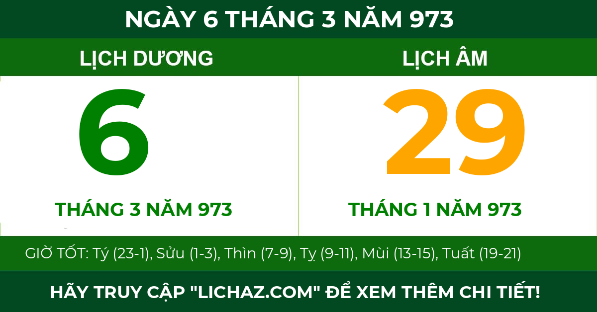 lịch âm ngày 6 tháng 3 năm 973