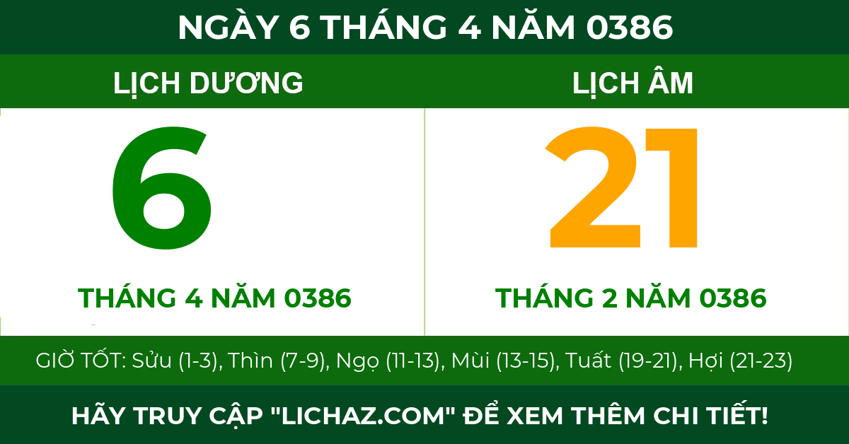 lịch âm ngày 6 tháng 4 năm 0386