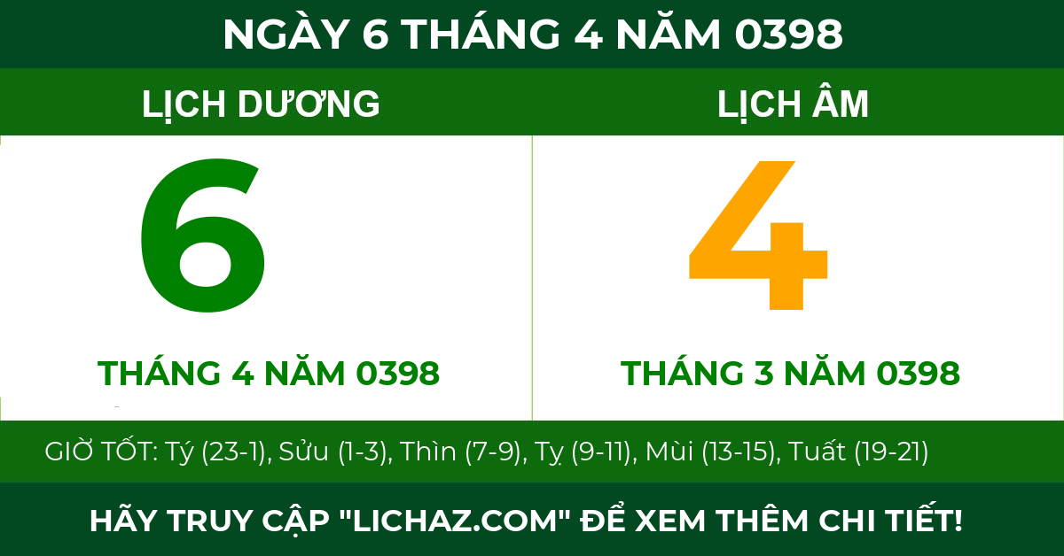 lịch âm ngày 6 tháng 4 năm 0398