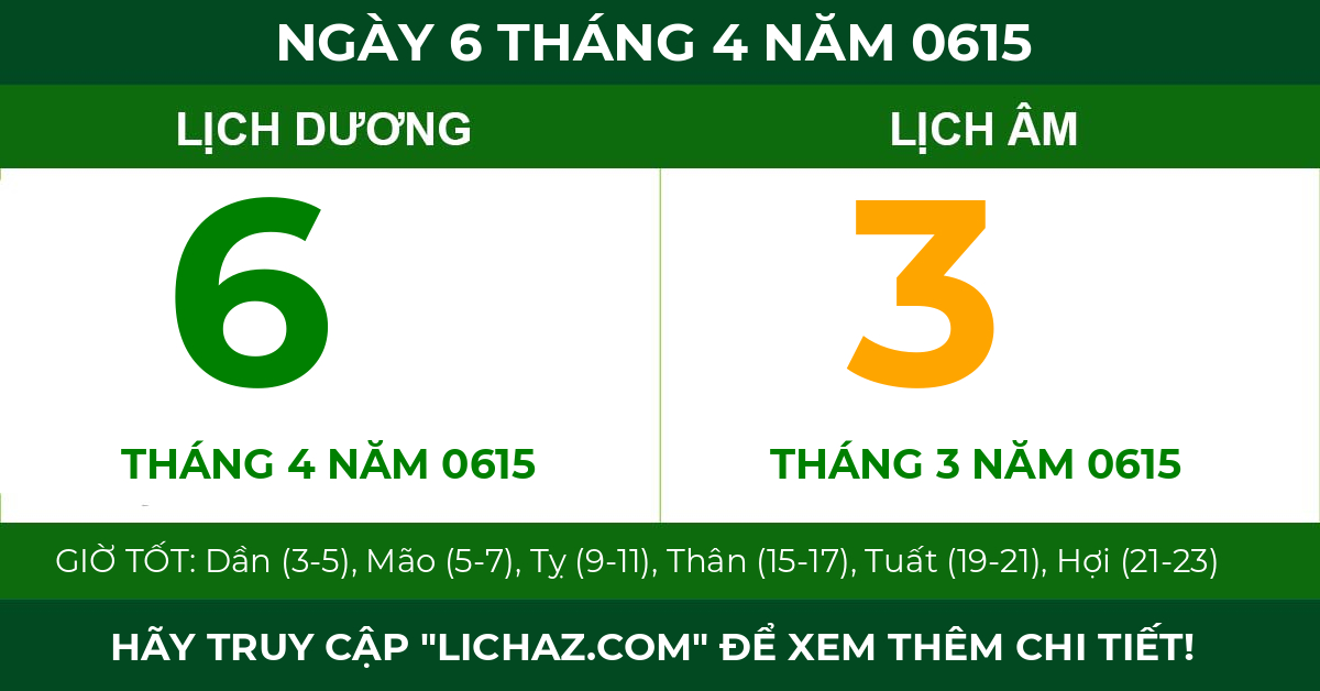 lịch âm ngày 6 tháng 4 năm 0615
