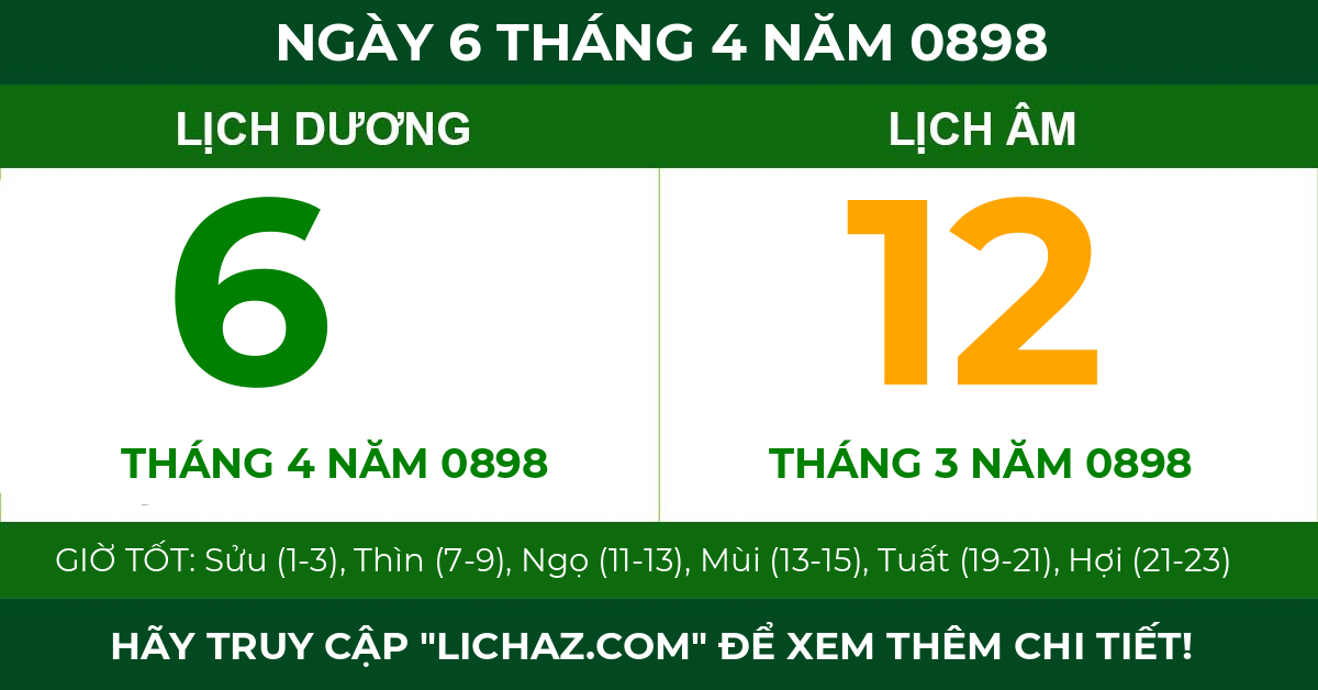 lịch âm ngày 6 tháng 4 năm 0898