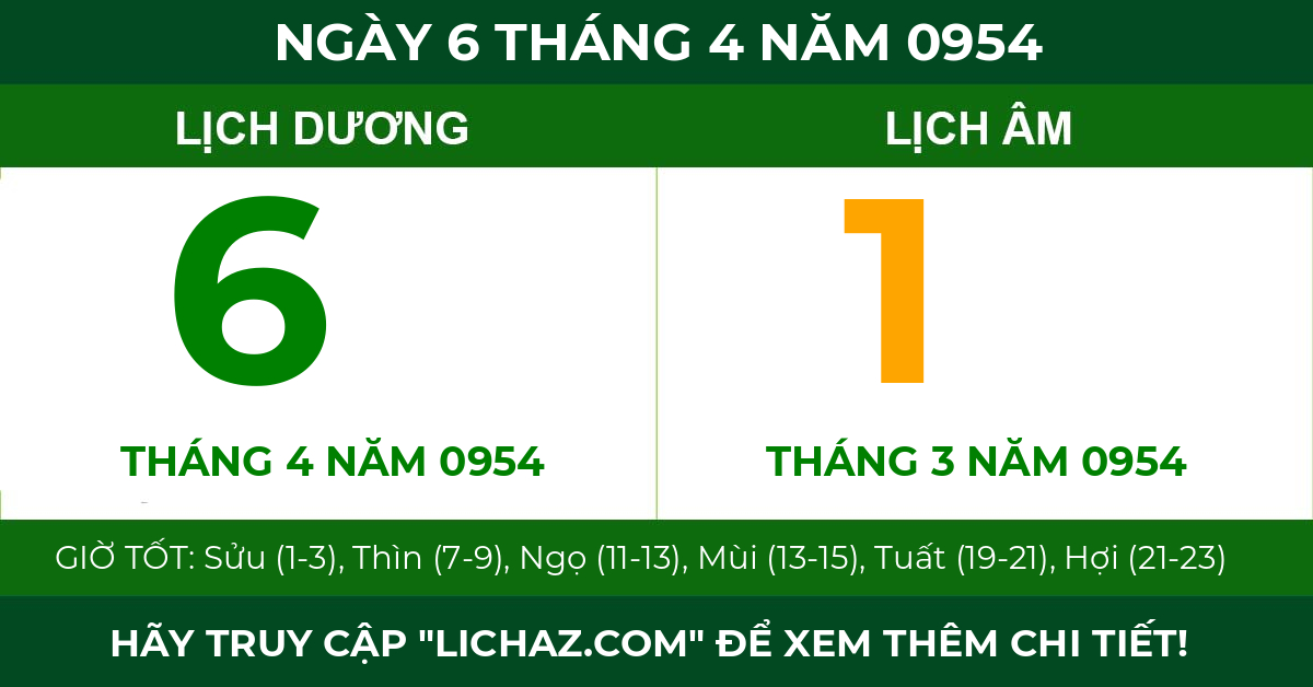 lịch âm ngày 6 tháng 4 năm 0954