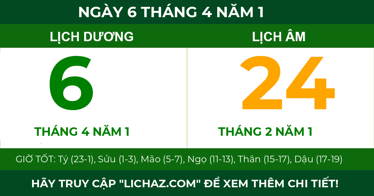 lịch âm ngày 6 tháng 4 năm 1