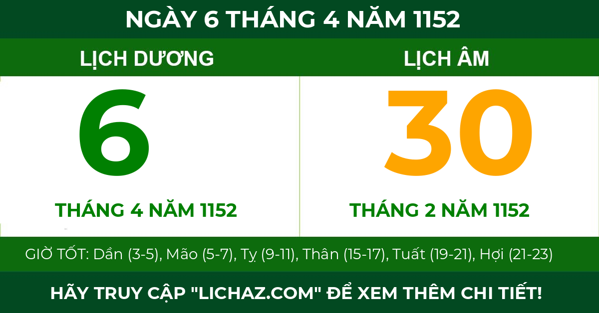 lịch âm ngày 6 tháng 4 năm 1152