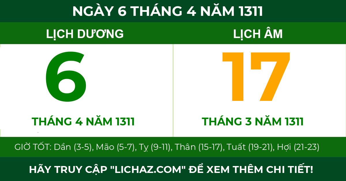 lịch âm ngày 6 tháng 4 năm 1311
