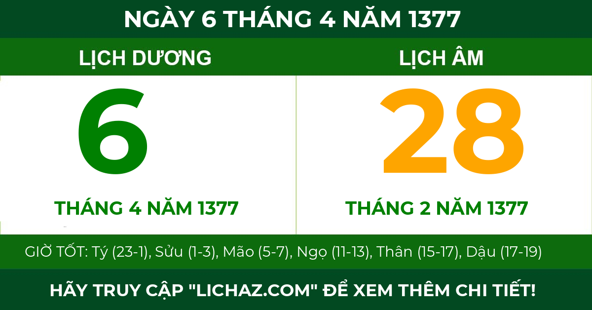 lịch âm ngày 6 tháng 4 năm 1377