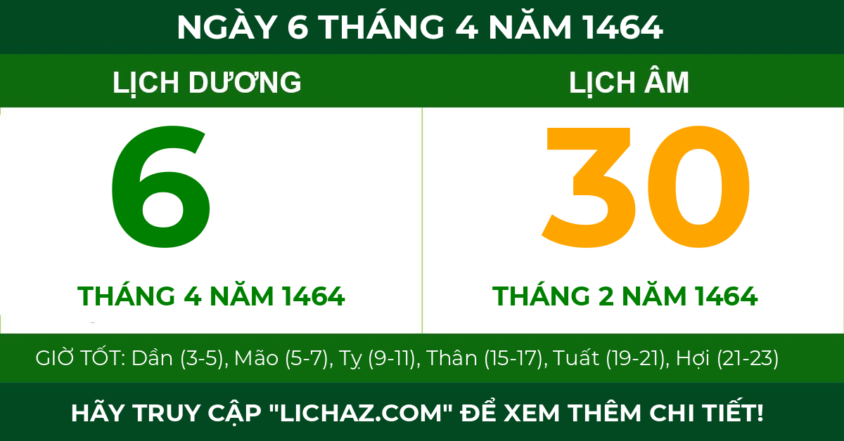 lịch âm ngày 6 tháng 4 năm 1464