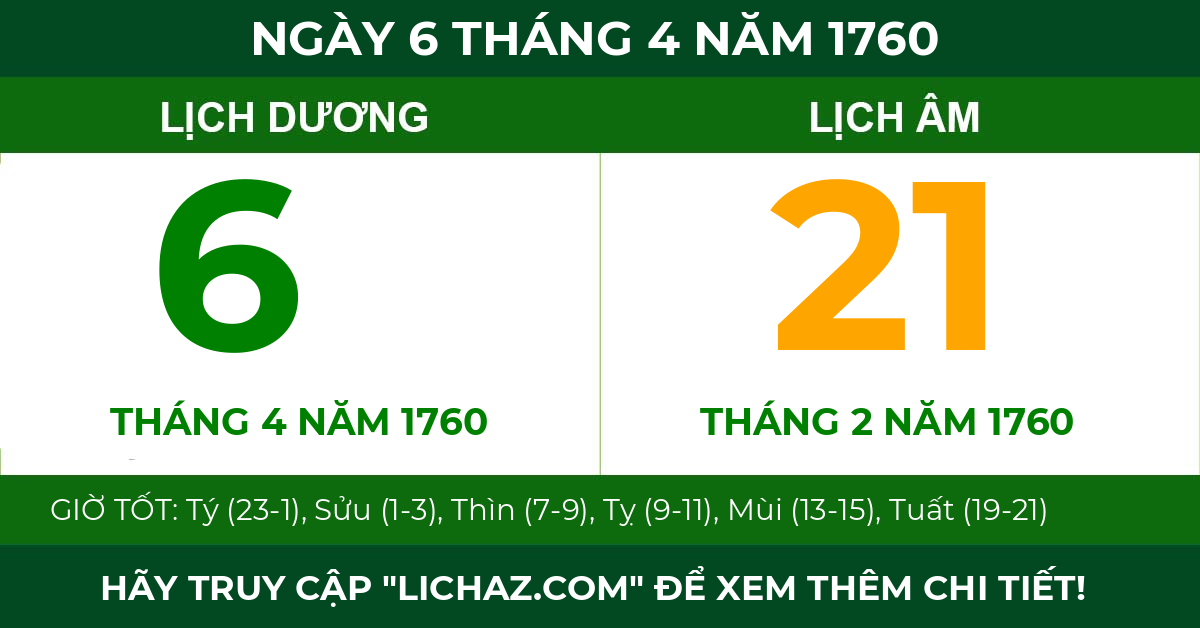 lịch âm ngày 6 tháng 4 năm 1760