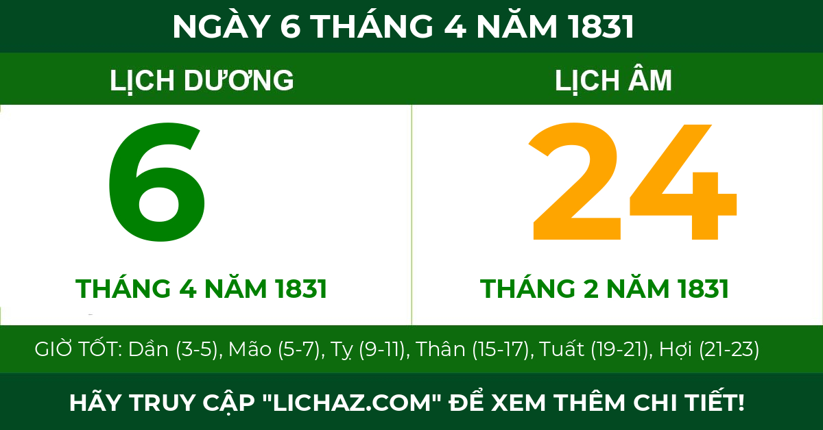 lịch âm ngày 6 tháng 4 năm 1831