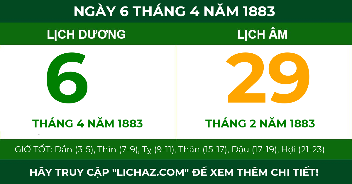 lịch âm ngày 6 tháng 4 năm 1883