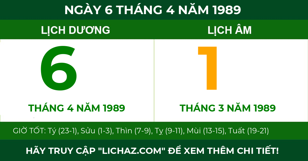 lịch âm ngày 6 tháng 4 năm 1989