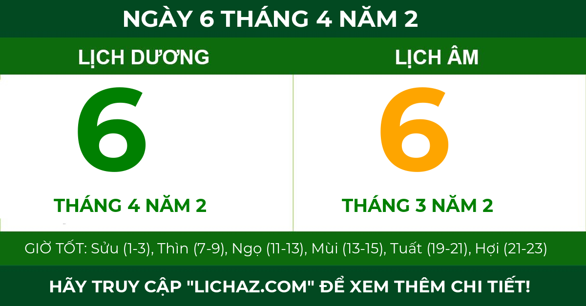 lịch âm ngày 6 tháng 4 năm 2