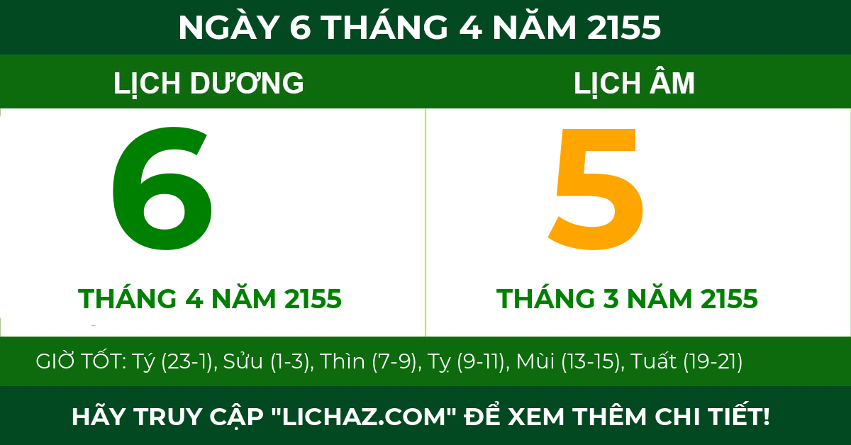 lịch âm ngày 6 tháng 4 năm 2155