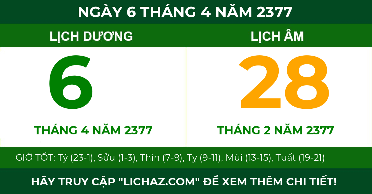 lịch âm ngày 6 tháng 4 năm 2377