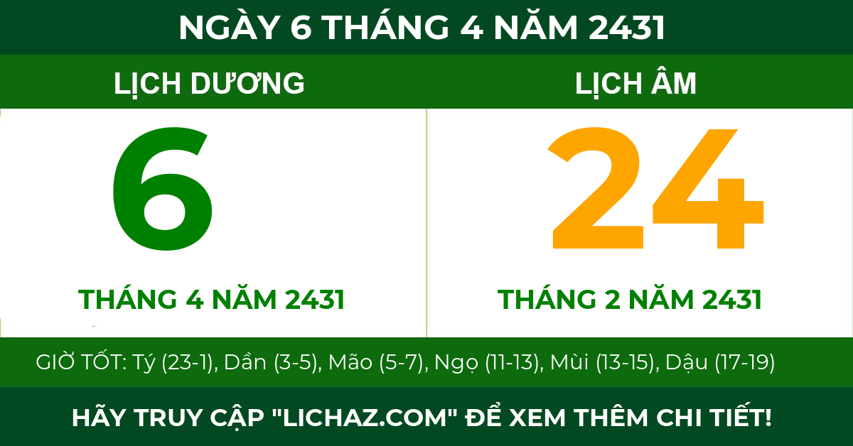 lịch âm ngày 6 tháng 4 năm 2431