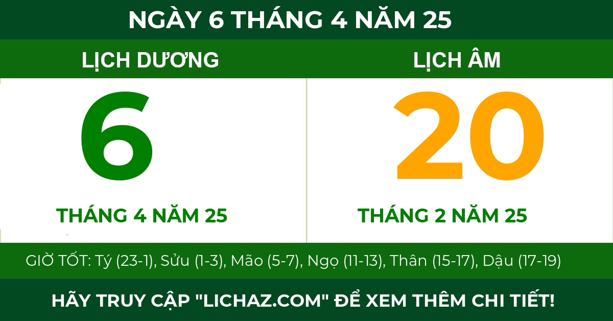 lịch âm ngày 6 tháng 4 năm 25