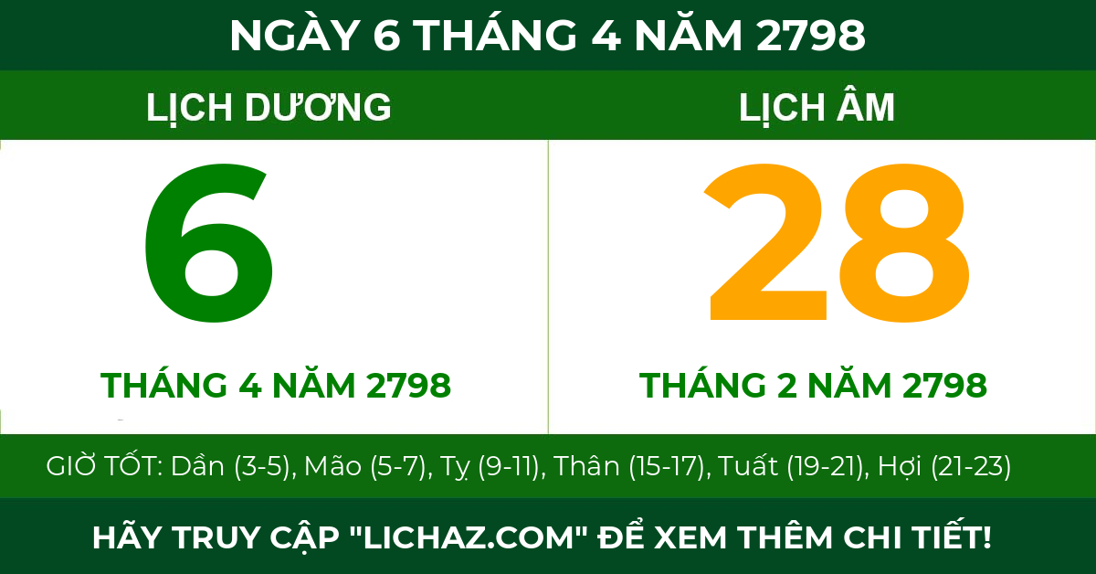 lịch âm ngày 6 tháng 4 năm 2798