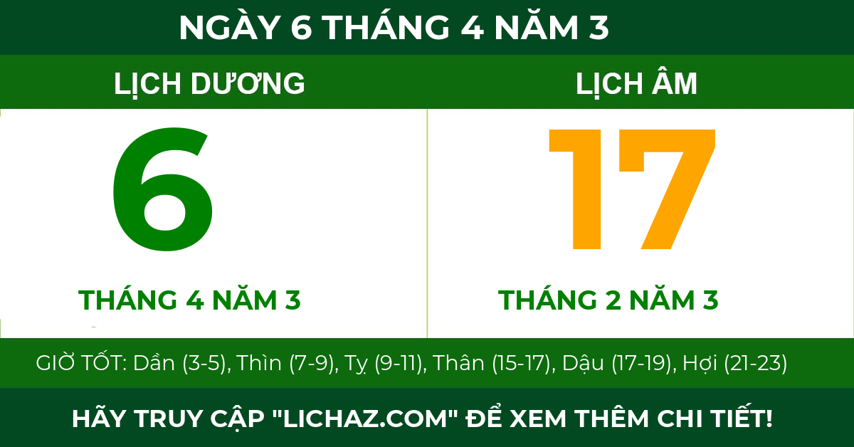 lịch âm ngày 6 tháng 4 năm 3