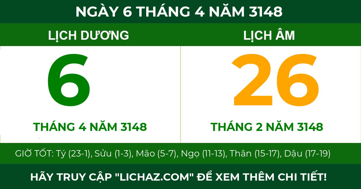 lịch âm ngày 6 tháng 4 năm 3148
