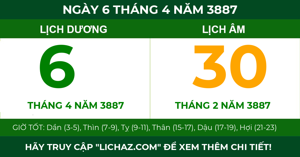 lịch âm ngày 6 tháng 4 năm 3887