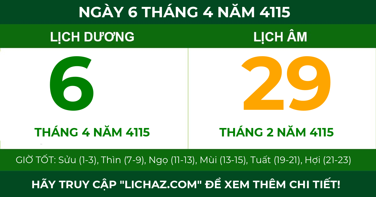 lịch âm ngày 6 tháng 4 năm 4115