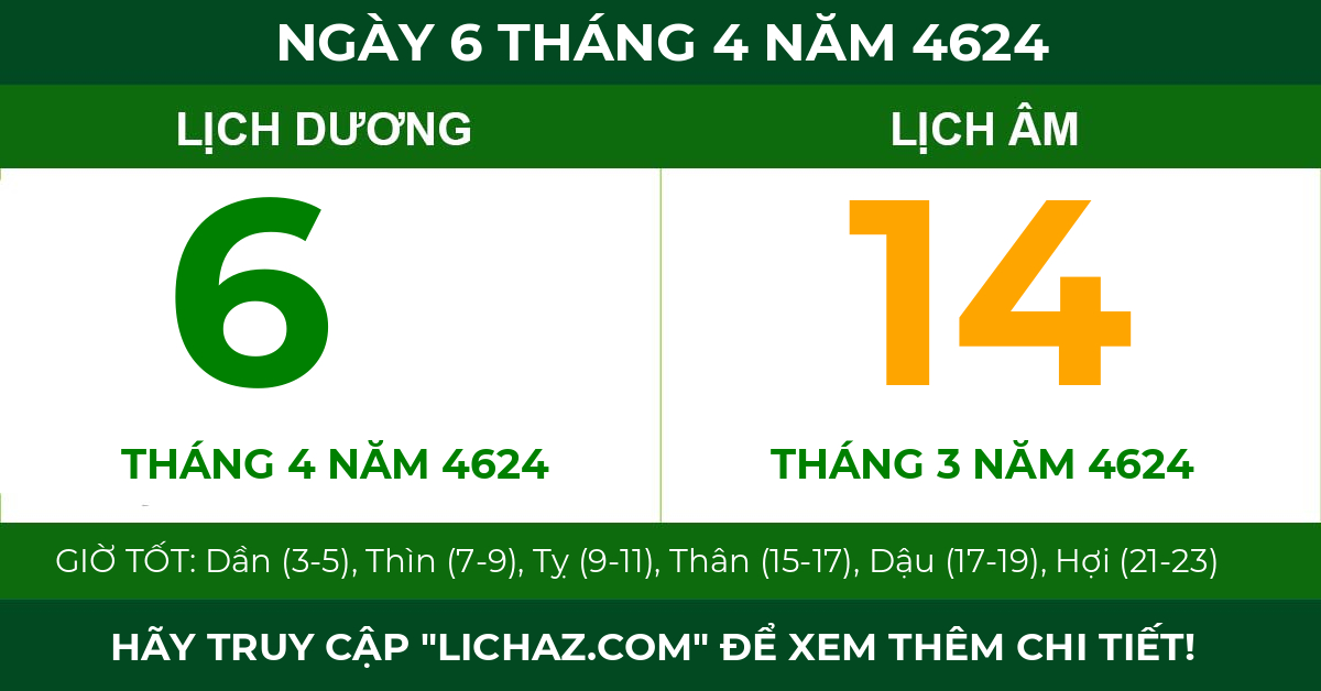 lịch âm ngày 6 tháng 4 năm 4624
