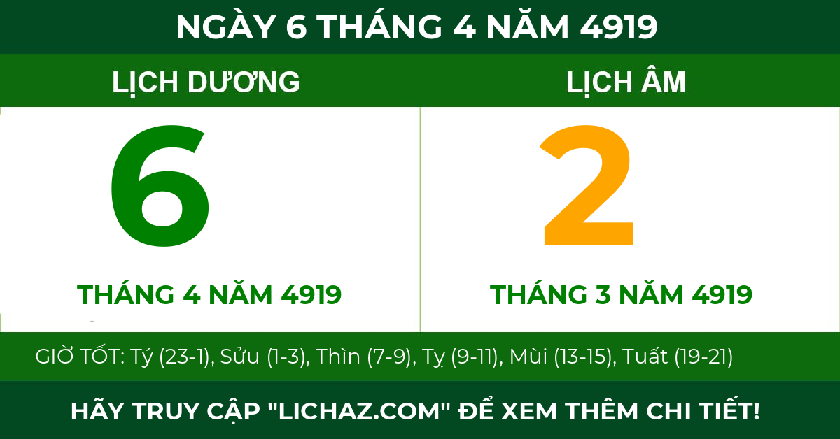 lịch âm ngày 6 tháng 4 năm 4919