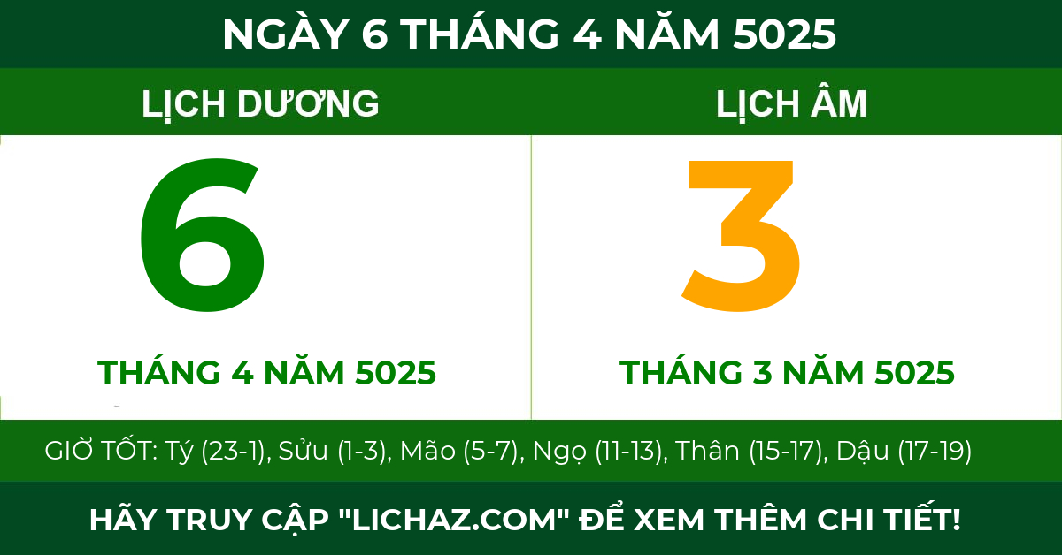 lịch âm ngày 6 tháng 4 năm 5025