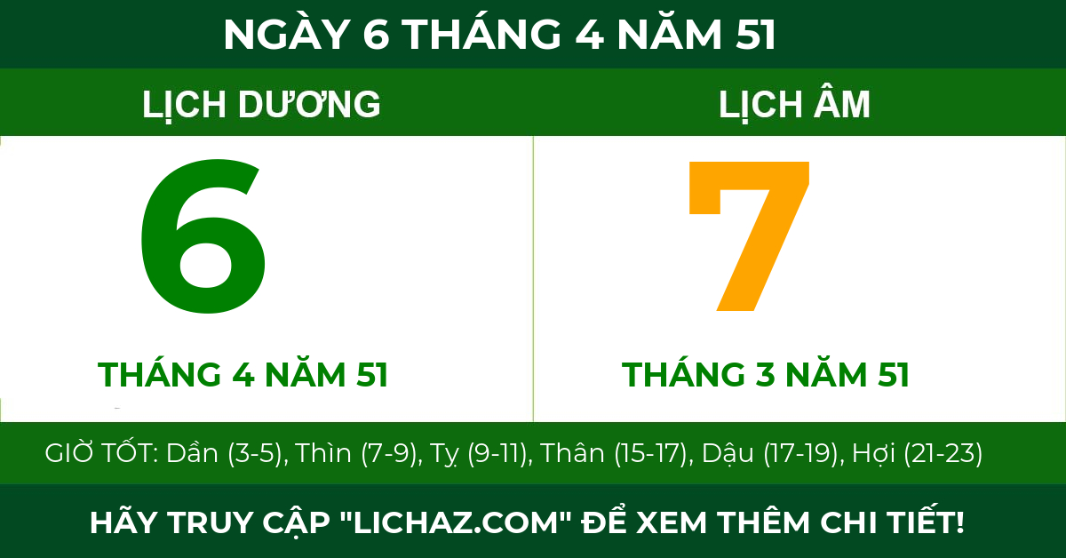 lịch âm ngày 6 tháng 4 năm 51