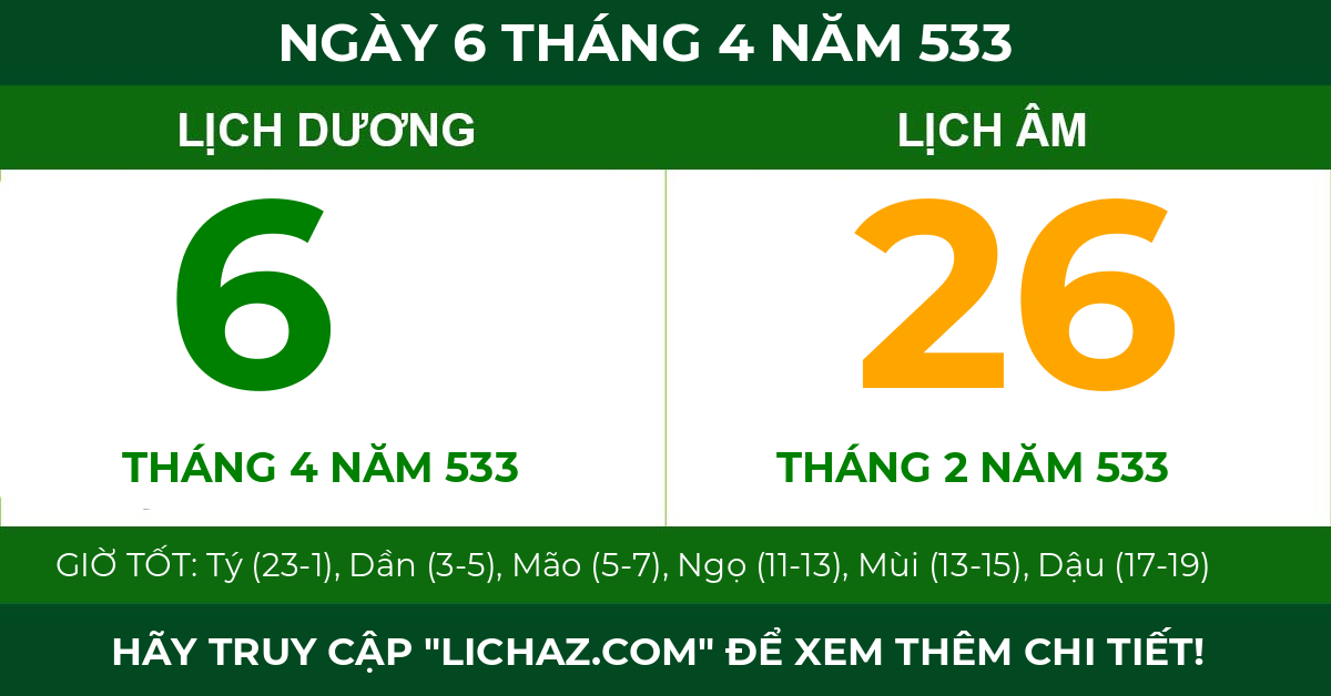 lịch âm ngày 6 tháng 4 năm 533