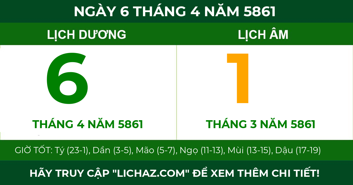 lịch âm ngày 6 tháng 4 năm 5861