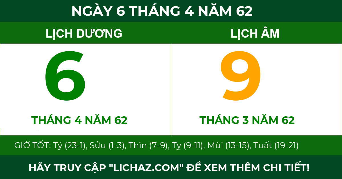 lịch âm ngày 6 tháng 4 năm 62