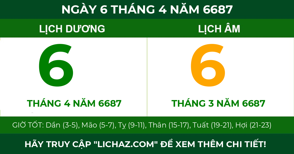 lịch âm ngày 6 tháng 4 năm 6687