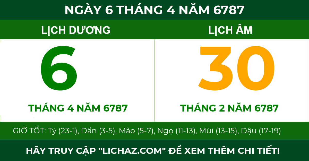 lịch âm ngày 6 tháng 4 năm 6787