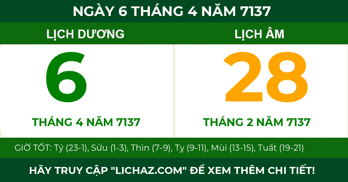lịch âm ngày 6 tháng 4 năm 7137