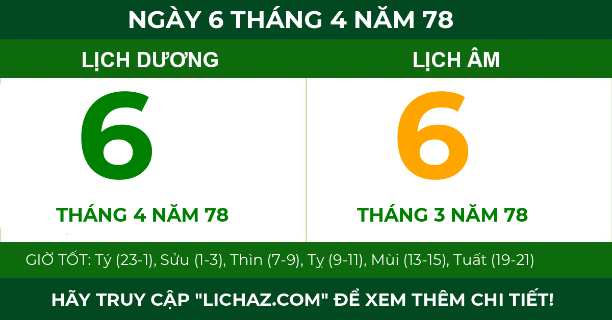 lịch âm ngày 6 tháng 4 năm 78