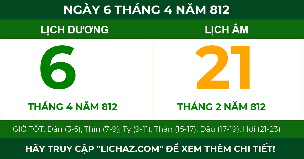 lịch âm ngày 6 tháng 4 năm 812