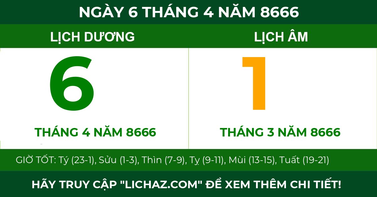 lịch âm ngày 6 tháng 4 năm 8666