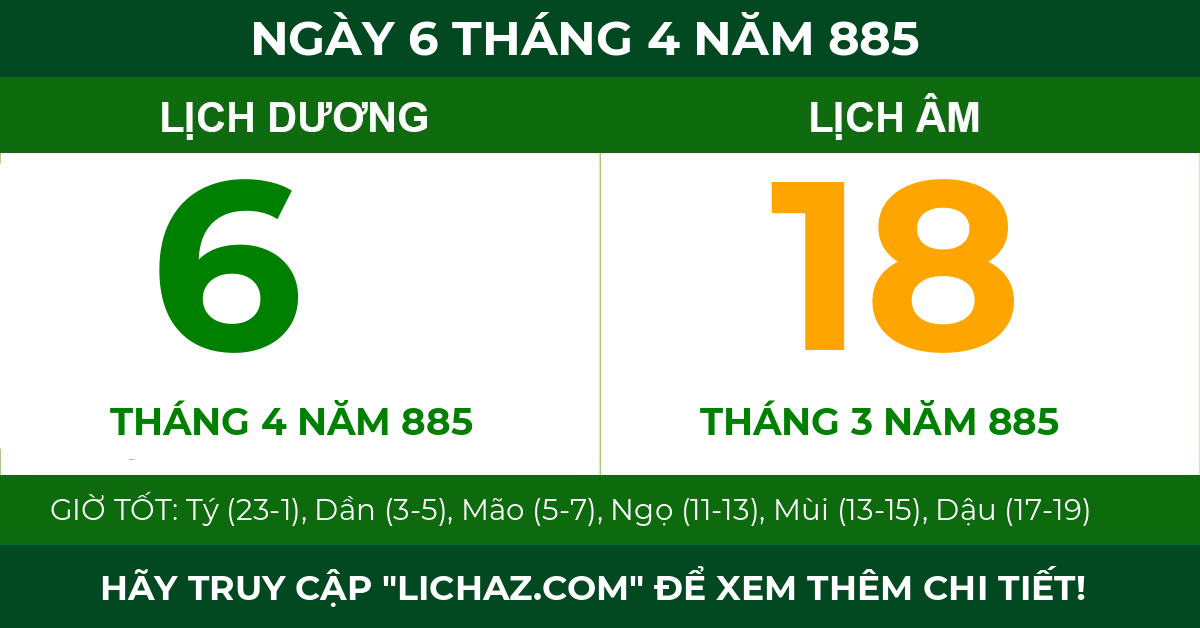 lịch âm ngày 6 tháng 4 năm 885